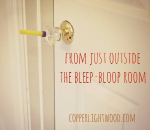 from just outside the bleep-bloop room: behind the screen at Copperlight Wood